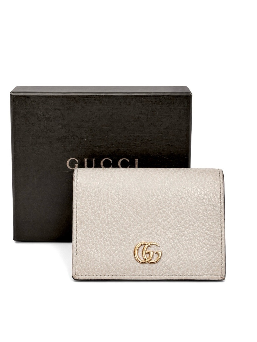 GUCCI GG Marmont Light Gray Pebbled Leather Compact Wallet W/ Box - Picture 1 of 16